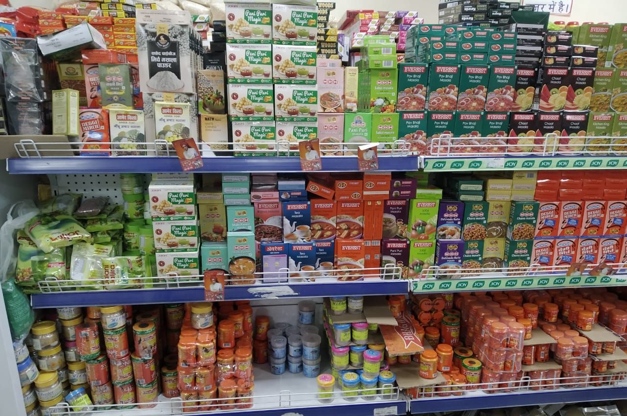 Inside the Bhuramal Bhagirath store — masala aisle